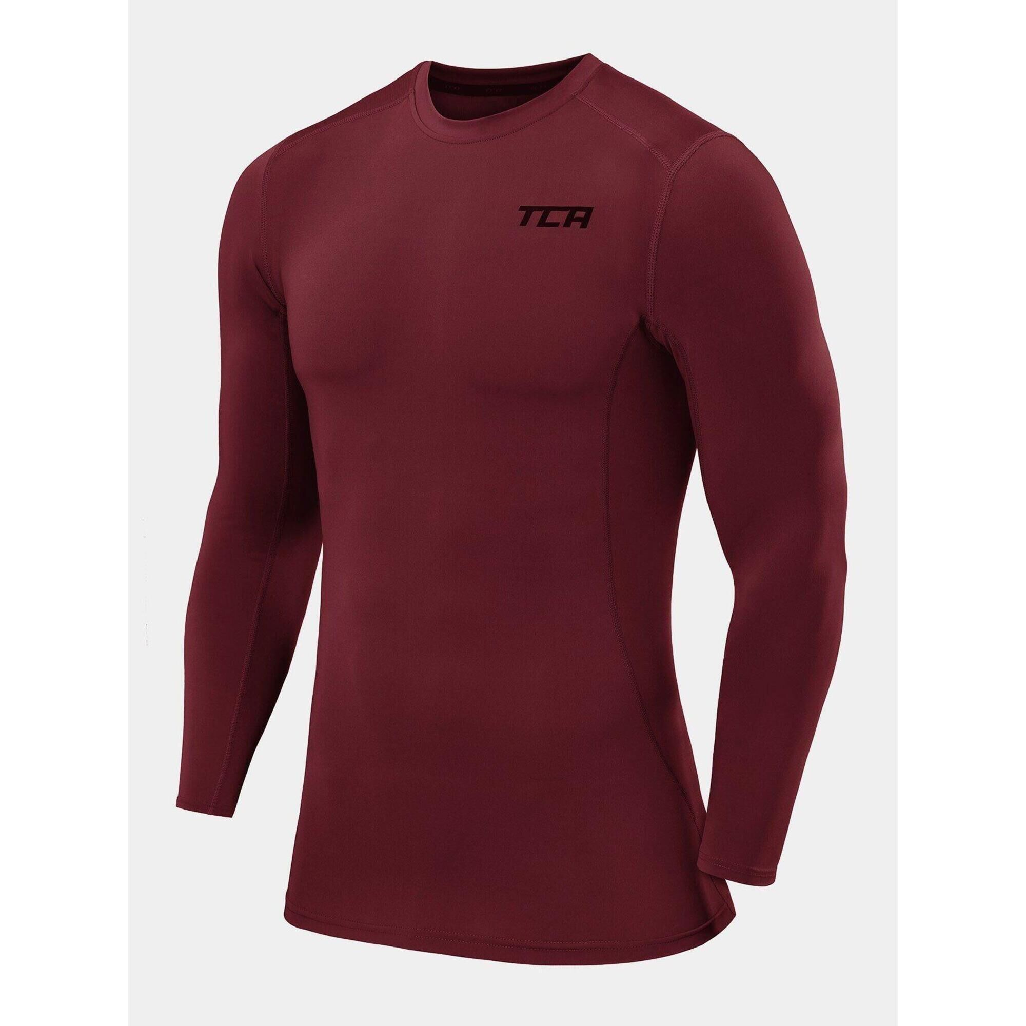 TCA Men's Power Base Layer Compression Long Sleeve Top - Cabernet