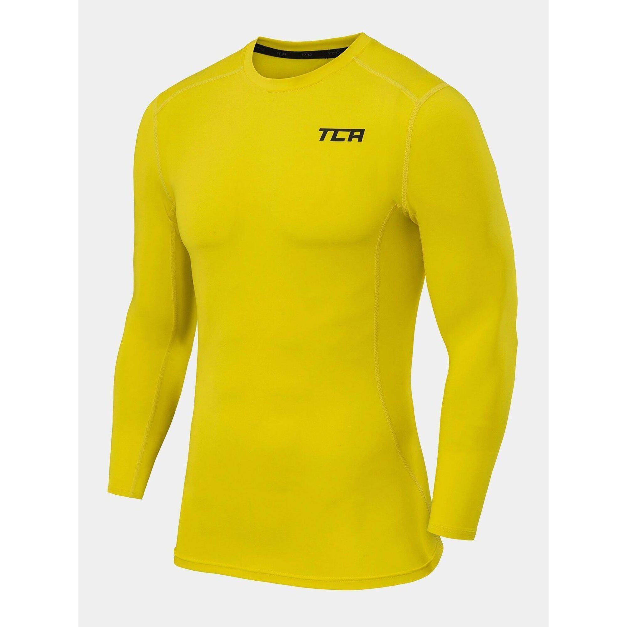 TCA Men's Power Base Layer Compression Long Sleeve Top - Sonic Yellow