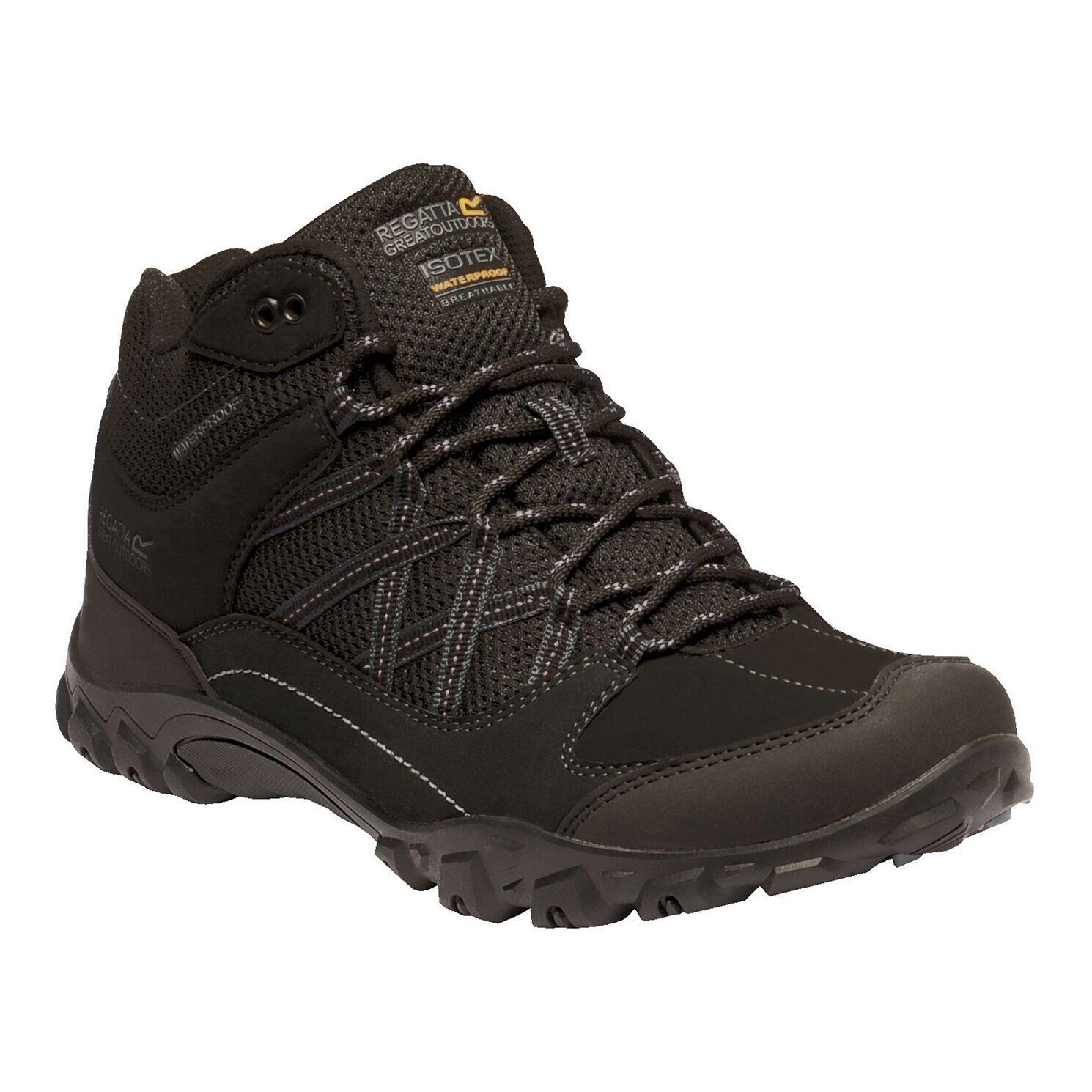 REGATTA Mens Edgepoint Mid Waterproof Hiking Shoes (Black/Granite)