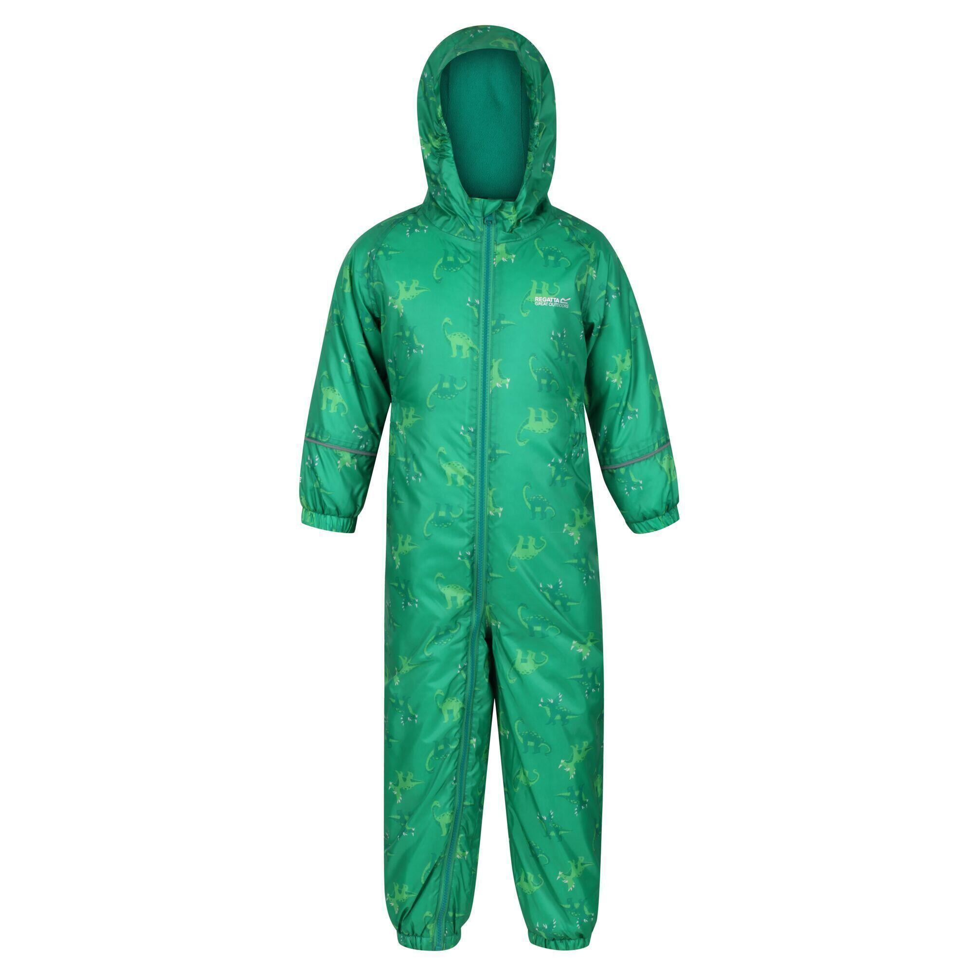 REGATTA Childrens/Kids Printed Splat II Hooded Rainsuit (Jellybean Green)