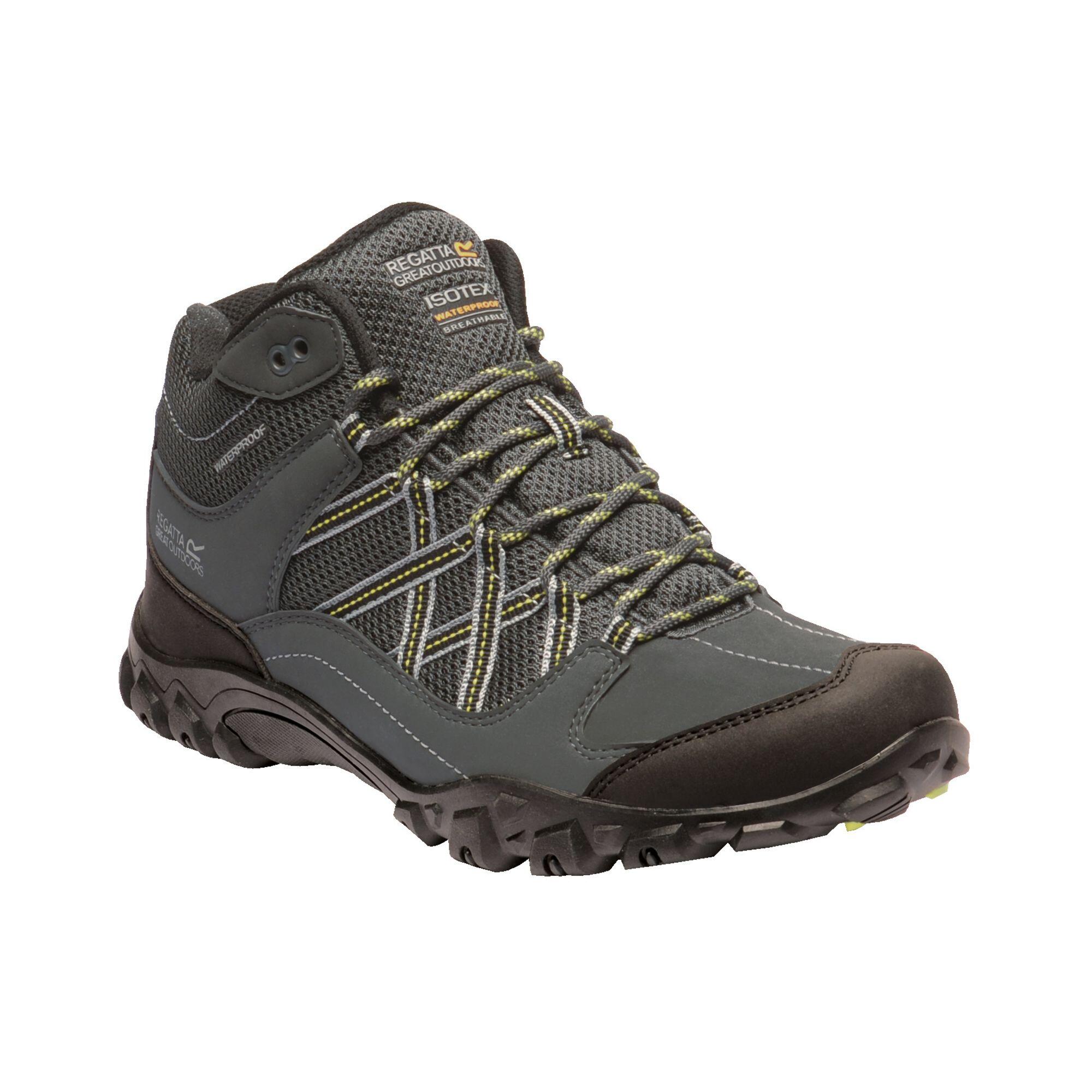 REGATTA Mens Edgepoint Mid Waterproof Hiking Shoes (Briar/Lime Punch)