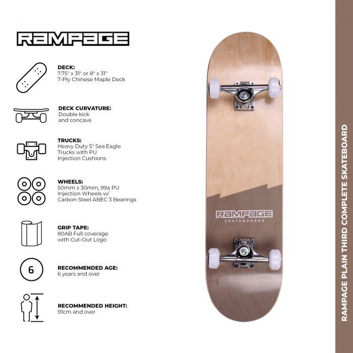Rampage Plain Third Complete Skateboard - Natural / Black 2/5