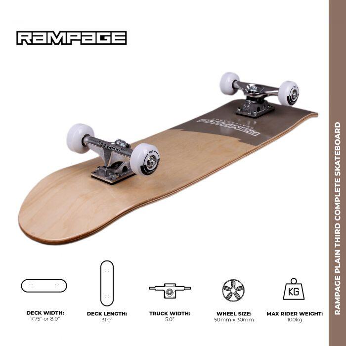 Rampage Plain Third Complete Skateboard - Natural / Black 3/5