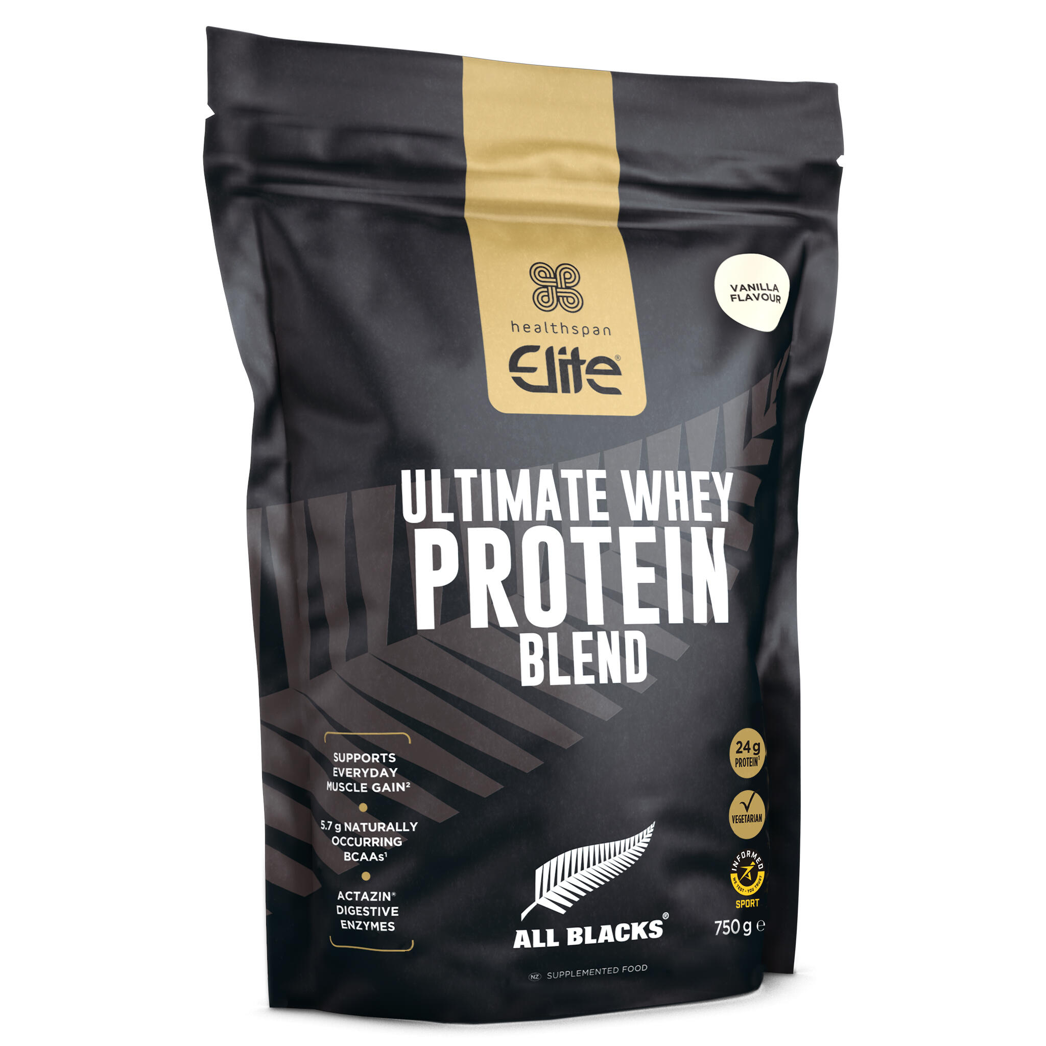 Healthspan Elite All Blacks Ultimate Whey Protein Muscle Growth 750g Vanilla
