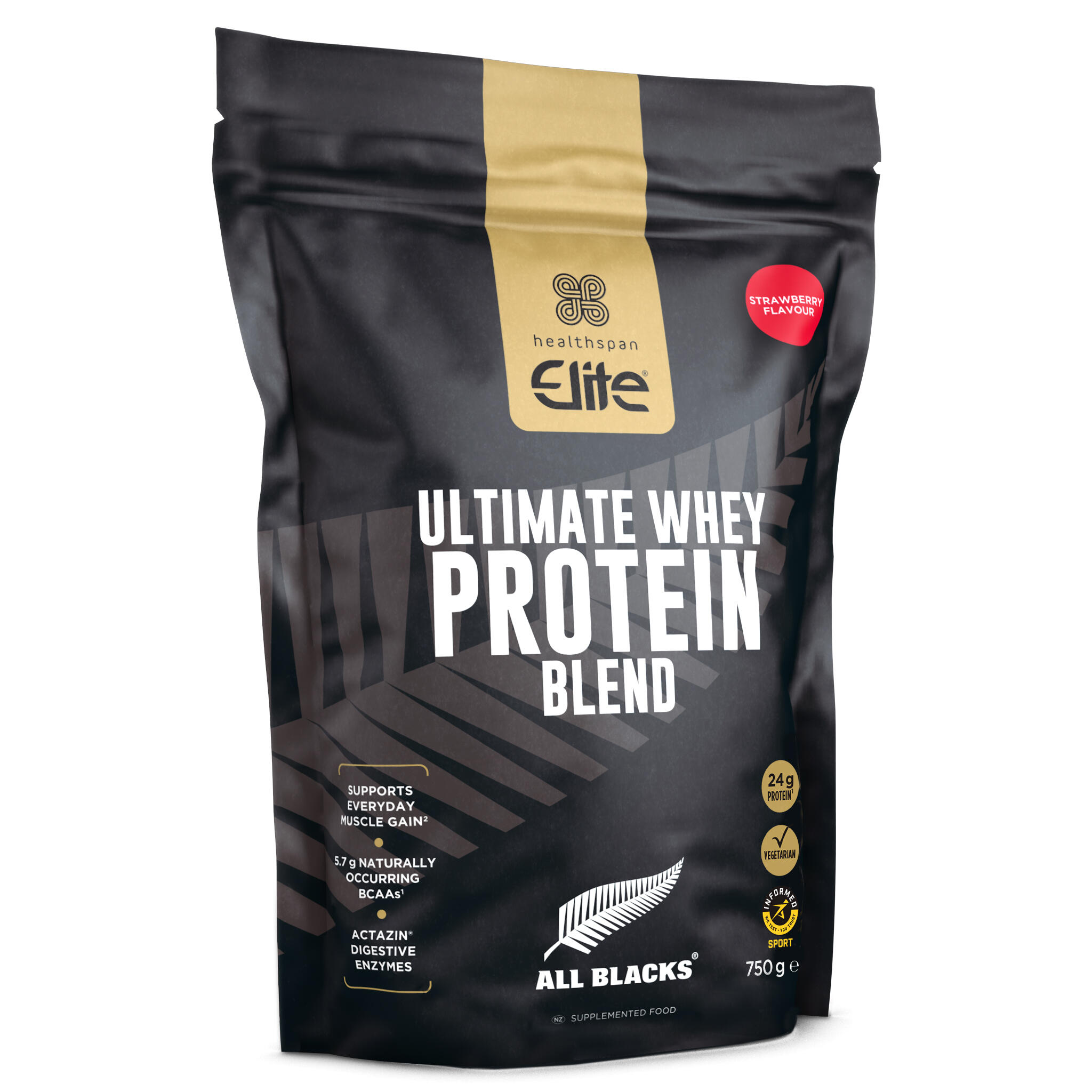 Healthspan Elite All Blacks Ultimate Whey Protein Muscle Growth 750g Strawberry