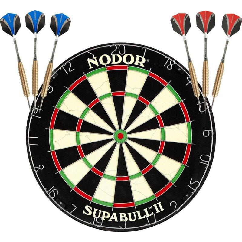 Cible de fléchettes Nodor Supabull + 2 lots ABCdarts Sniper D'or Darts