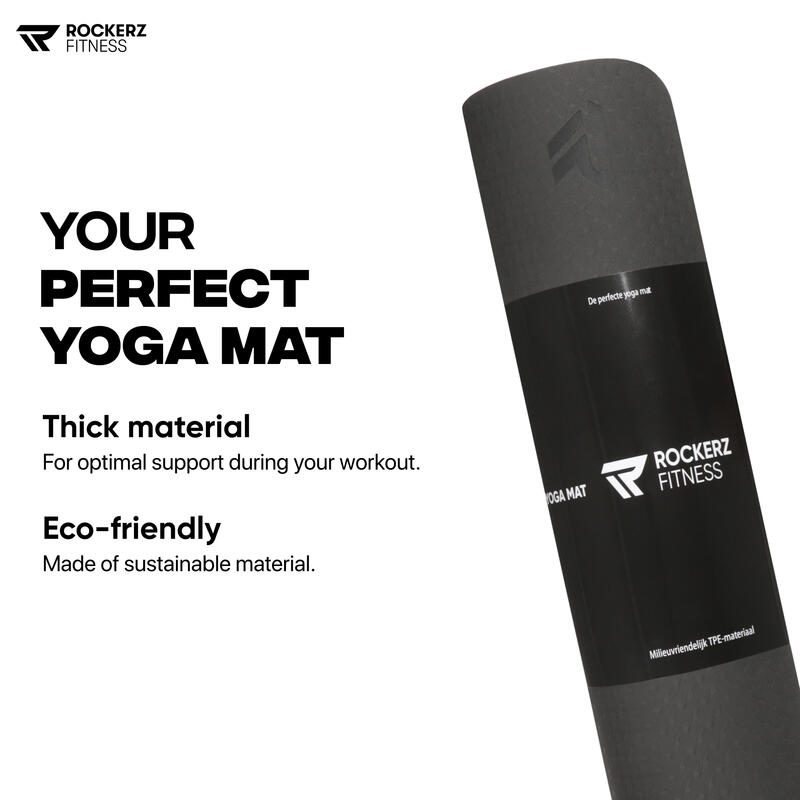 Yoga mat - Fitness en sportmat - Anti slip - Eco TPE materiaal - Kleur: Zwart