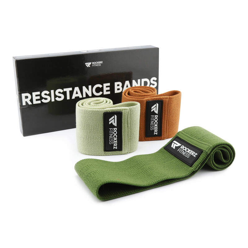Weerstandsband -  Resistance band - Fitness elastiek - 3 Stuks - Army