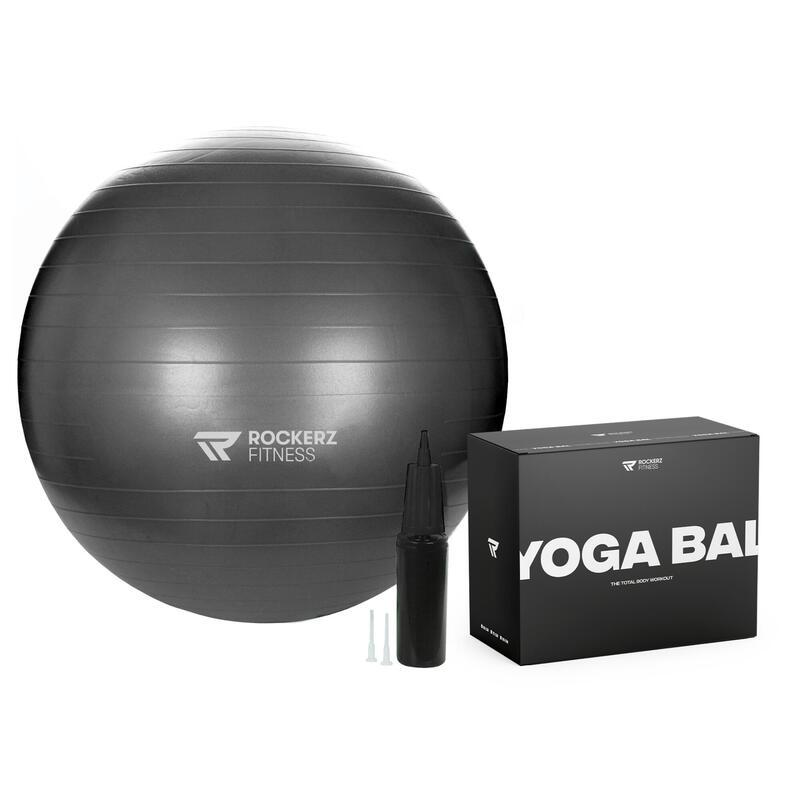 Pelota de yoga con bomba - Pelota de pilates - Pelota de fitness - 55 cm -Negro