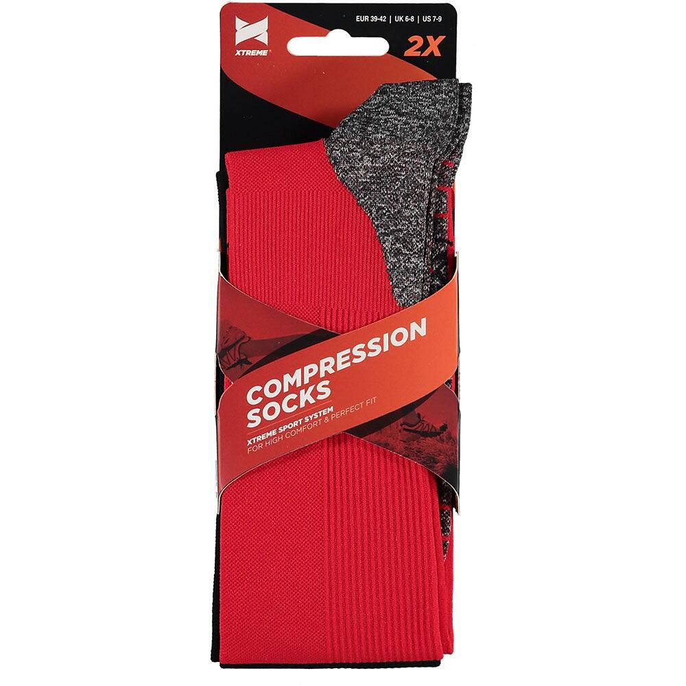 Xtreme Chaussettes de compression de course à pied 2 paires Multicolore Rouge 7/7