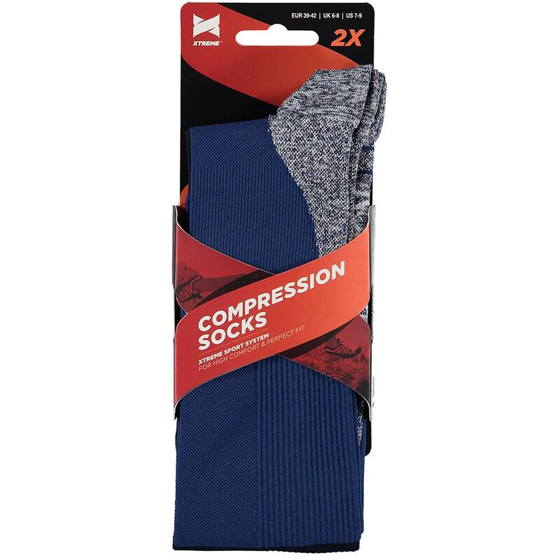 Xtreme Chaussettes de compression de course à pied 2 paires Multicolore Blue