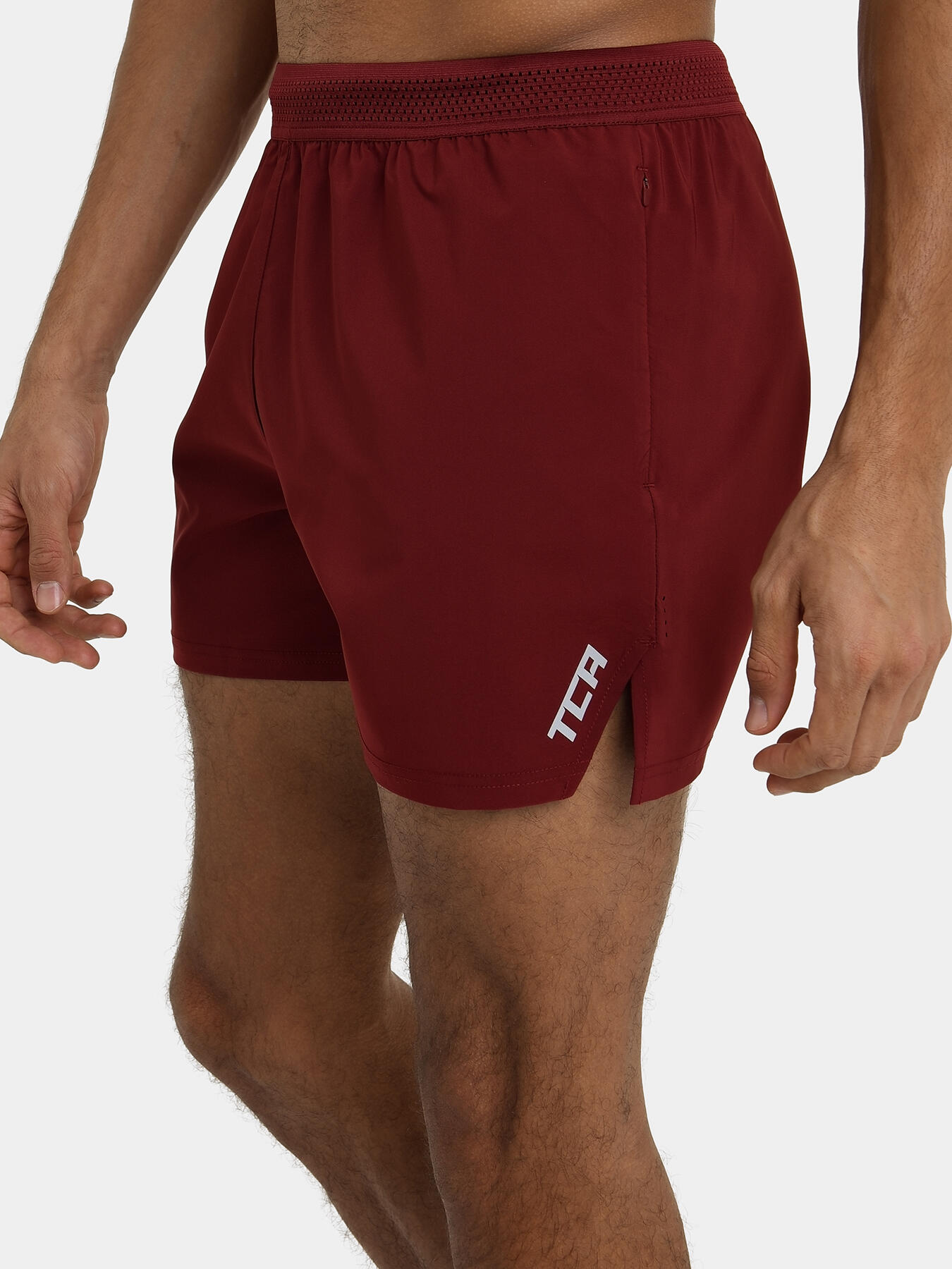 Men's Flyweight Running Shorts with Zipped Pockets - Maroon 3/5