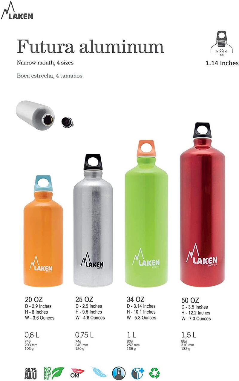 Bouteille d'eau en aluminium Futura avec bouchon à vis  - 1 Litre LAKEN