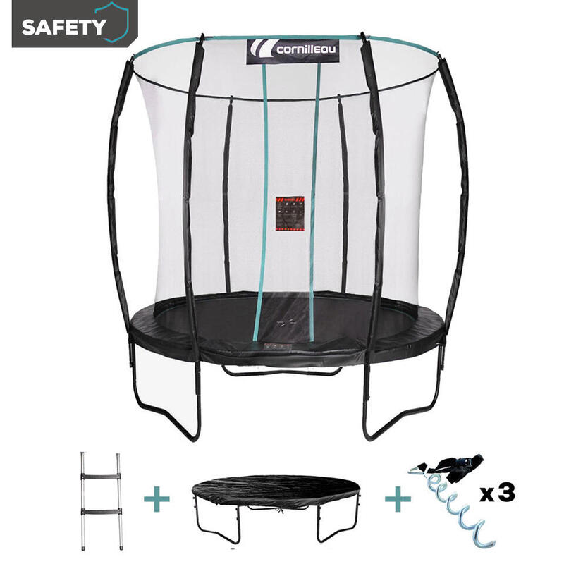 Trampoline Spring 244cm + Échelle + Housse de protection + Kit d'ancrage