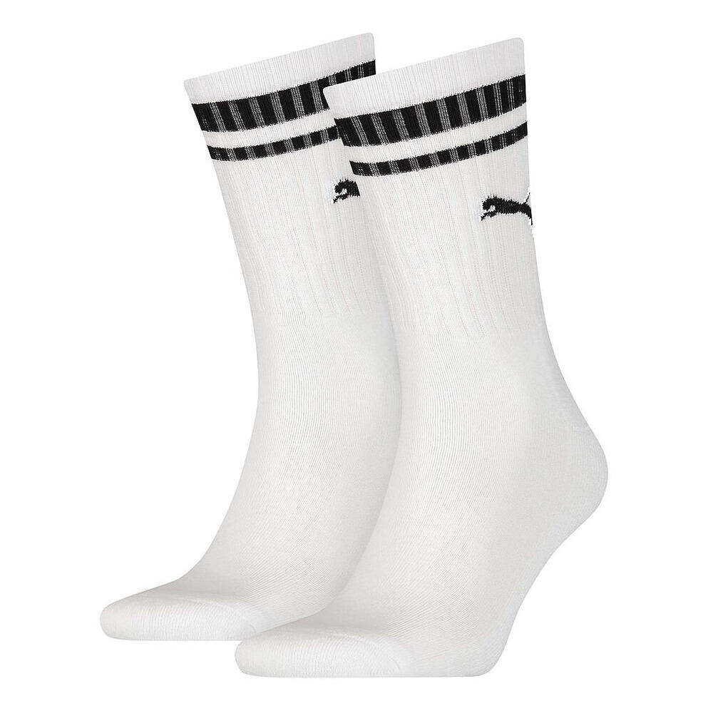 PUMA Unisex Adult Heritage Stripe Crew Socks (Pack of 2) (White/Black)