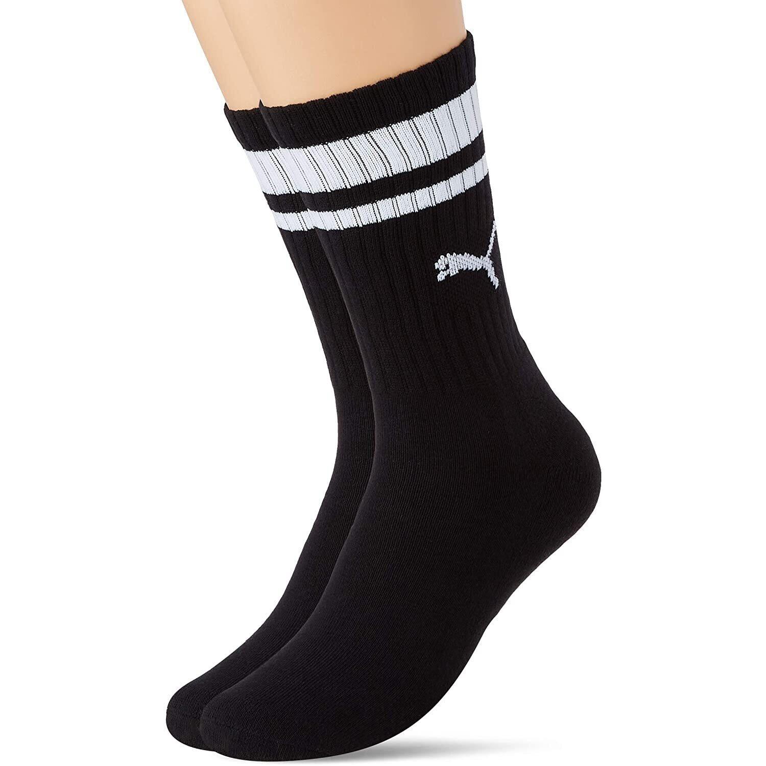 Unisex Adult Heritage Stripe Crew Socks (Pack of 2) (Black/White) 2/4