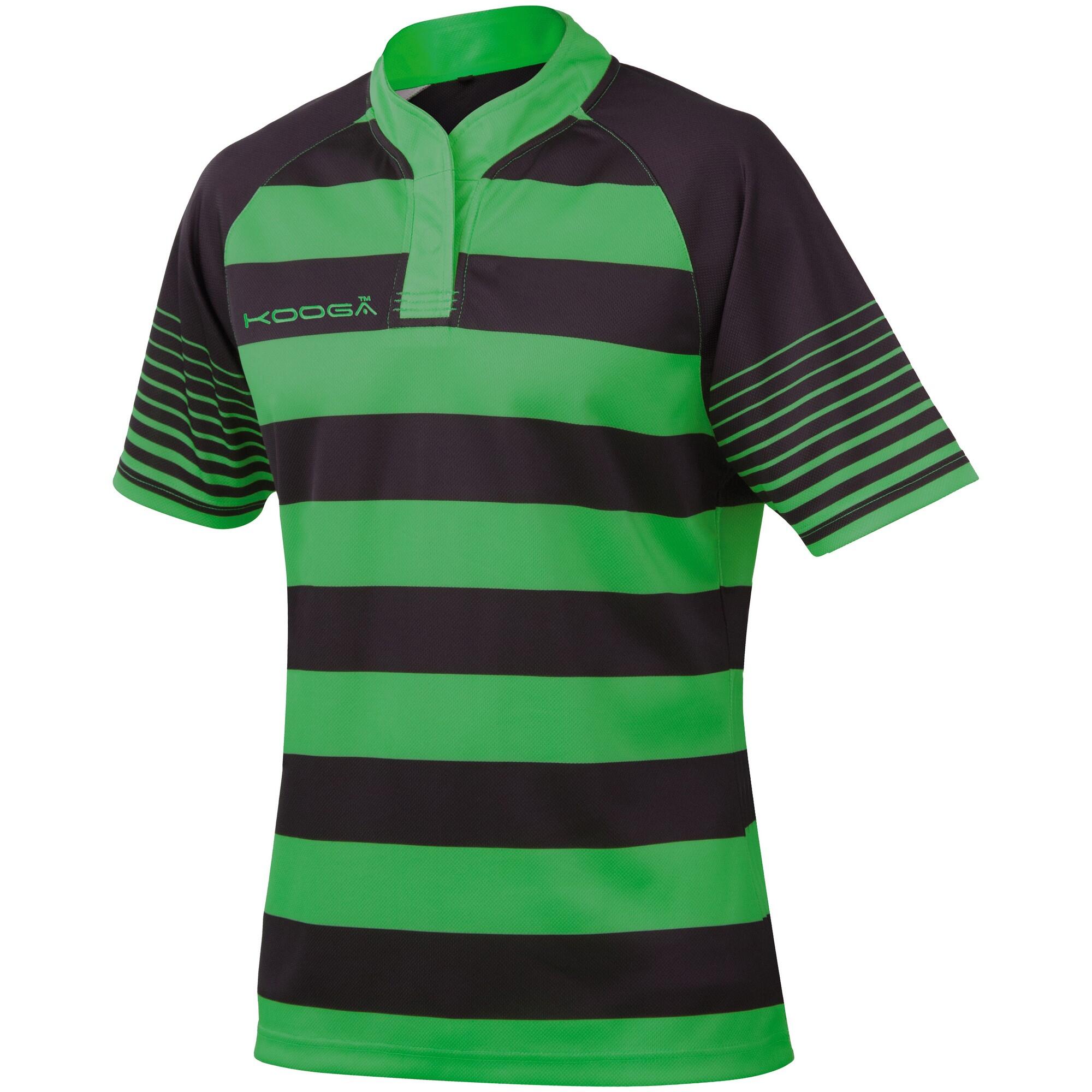 KOOGA Boys Junior Touchline Hooped Match Rugby Shirt (Black / Emerald Green)
