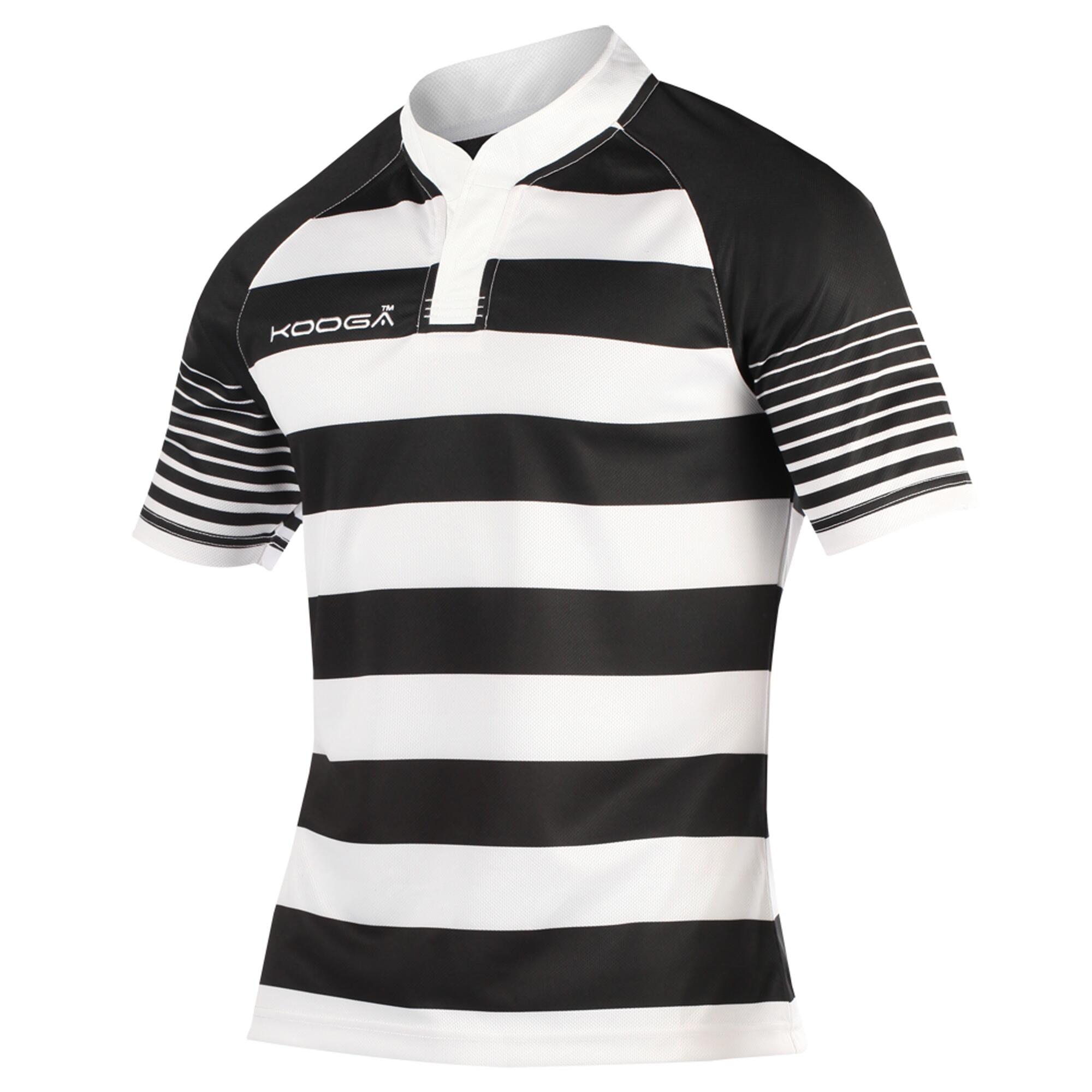 KOOGA Boys Junior Touchline Hooped Match Rugby Shirt (Black/White)