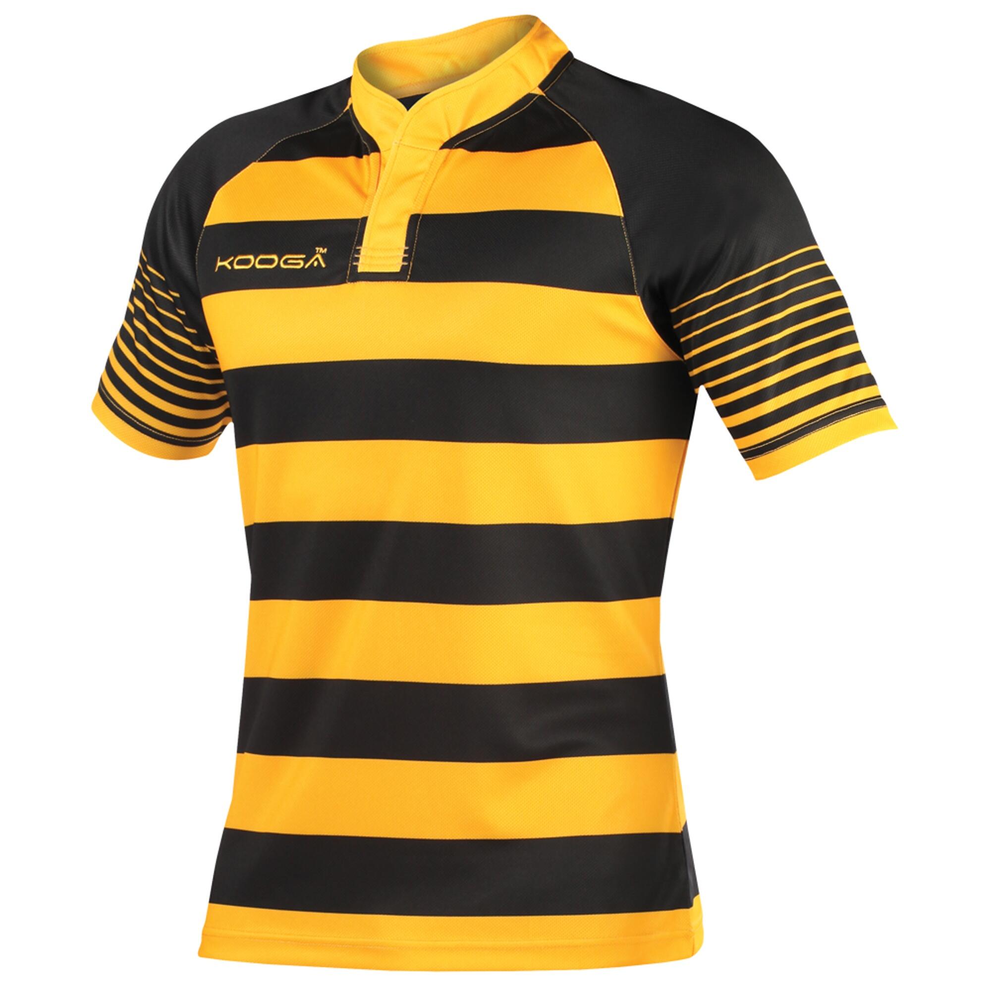 KOOGA Boys Junior Touchline Hooped Match Rugby Shirt (Black/Gold)