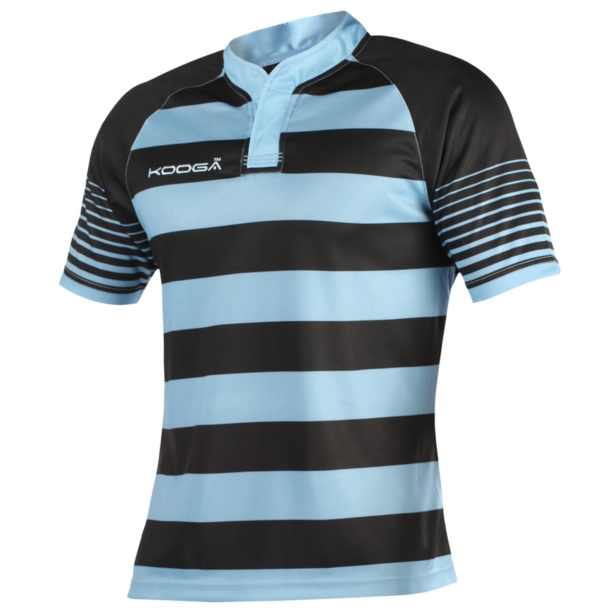 KOOGA Boys Junior Touchline Hooped Match Rugby Shirt (Black/Sky)