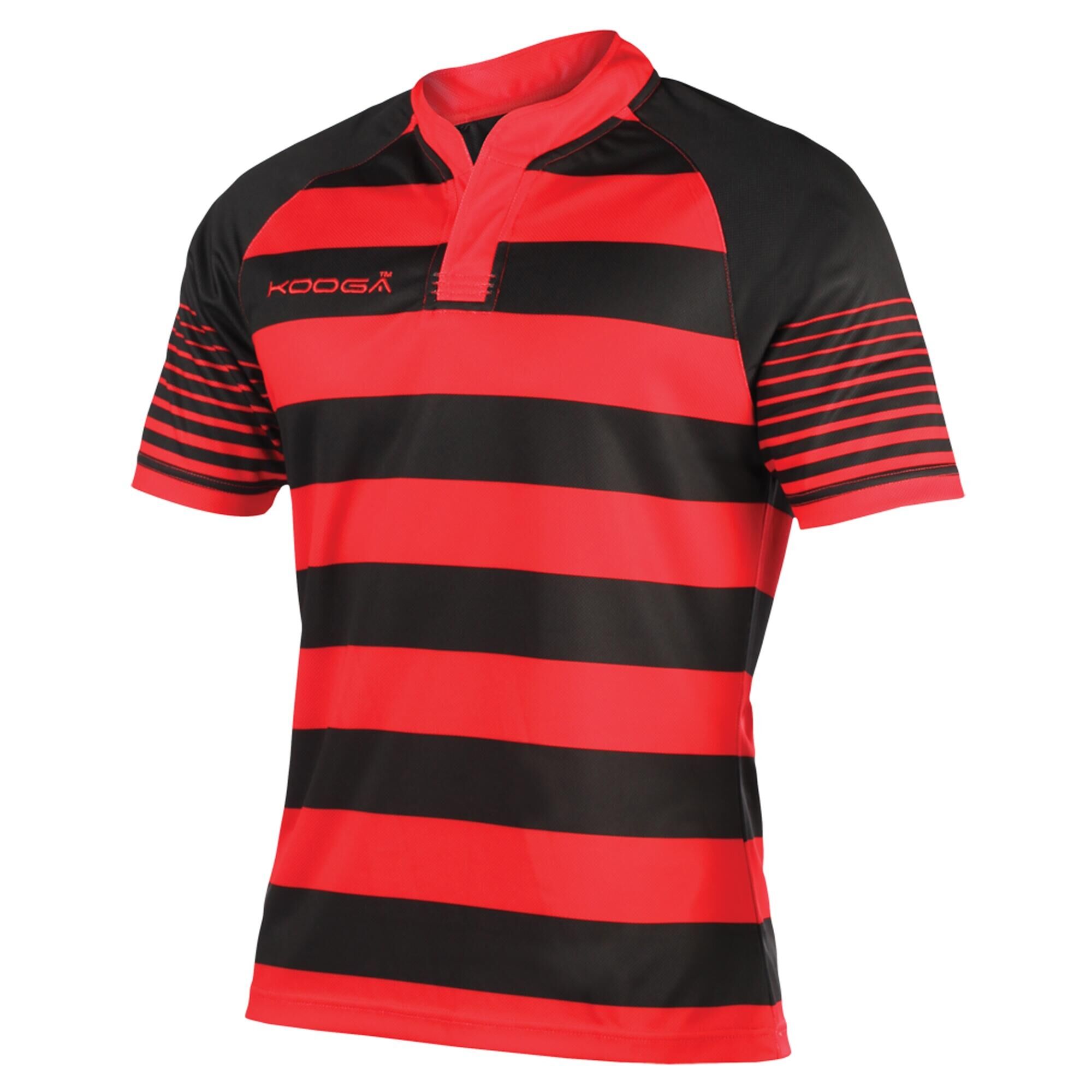 KOOGA Boys Junior Touchline Hooped Match Rugby Shirt (Black/Red)