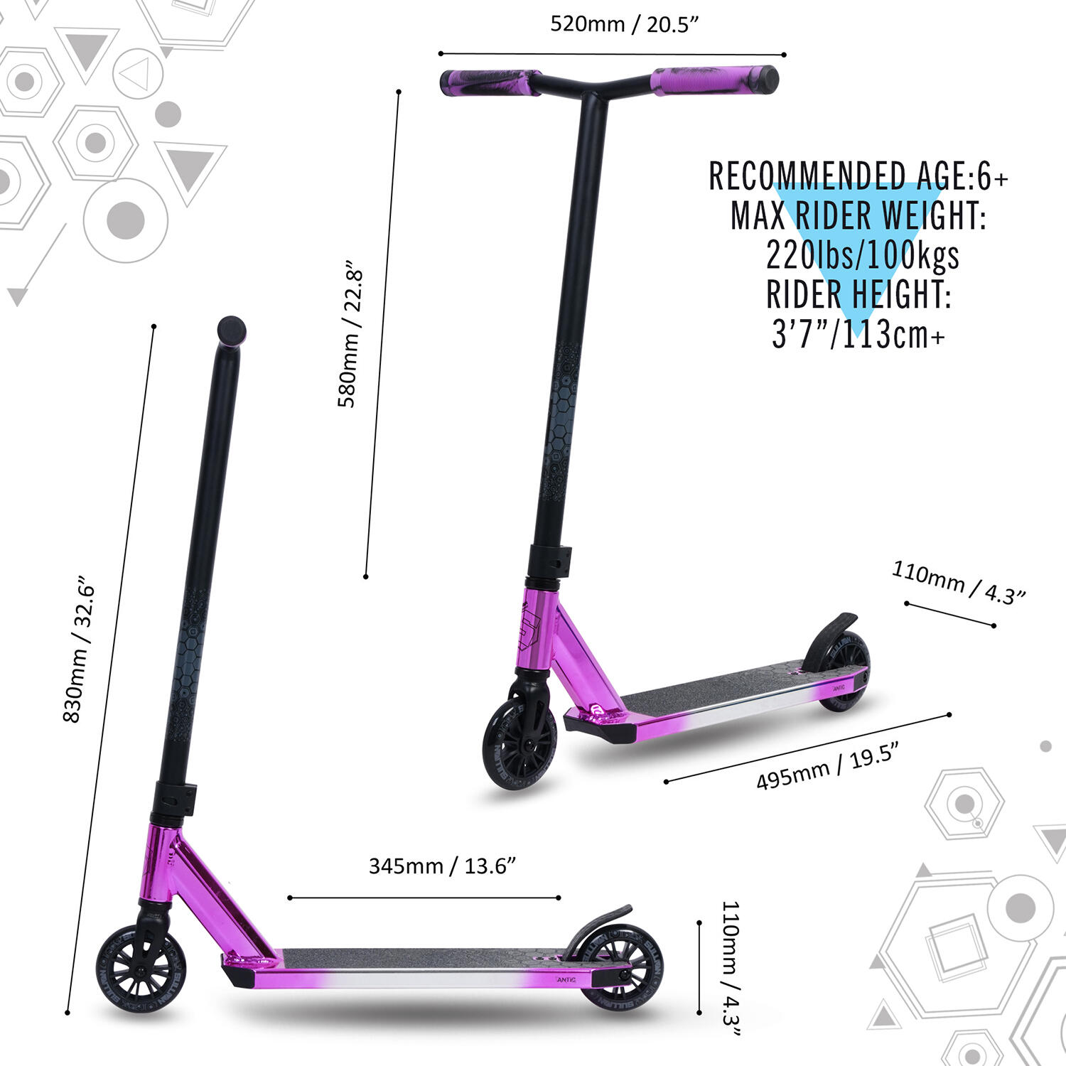 Trotinete freestyle Antic Stunt - Rosa/Preto/Prata 4/7