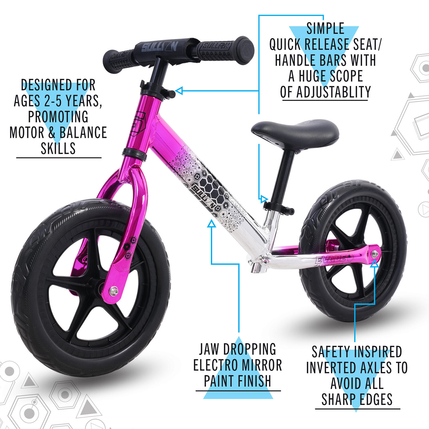 Evade 12" Wheel Balance Bike, Electro Pink 2/6