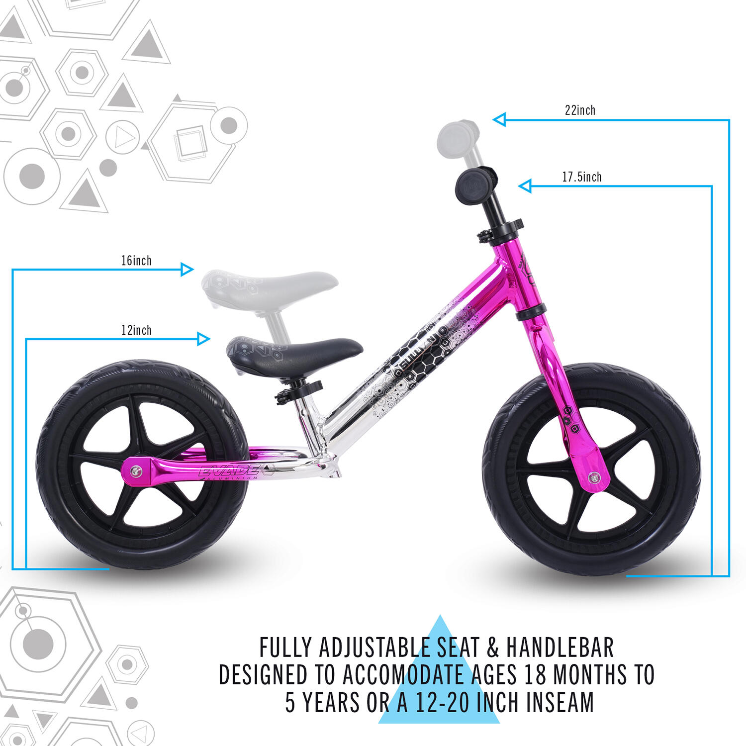 Evade 12" Wheel Balance Bike, Electro Pink 4/6