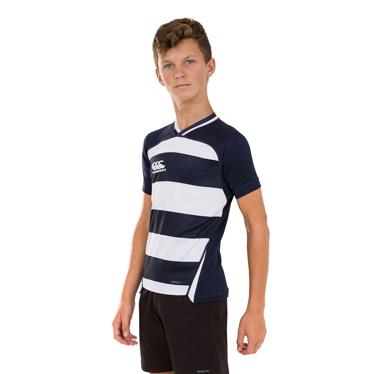 Childrens/Kids Evader Hooped Jersey (Navy/White) 1/3