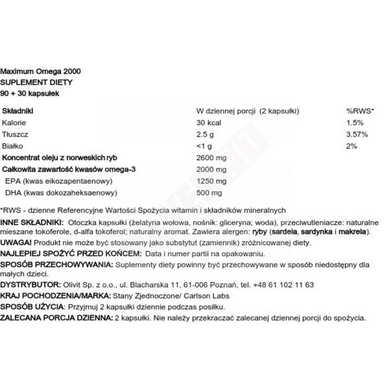 CARLSON LABS Maximum Omega 2000, 90+30 vcaps