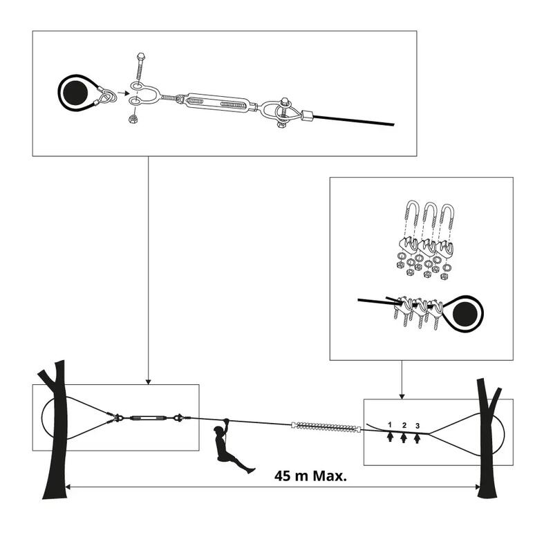 Tyrolienne XL Infinity 45m - Câble épais, poulie poignées antidérapantes, frein