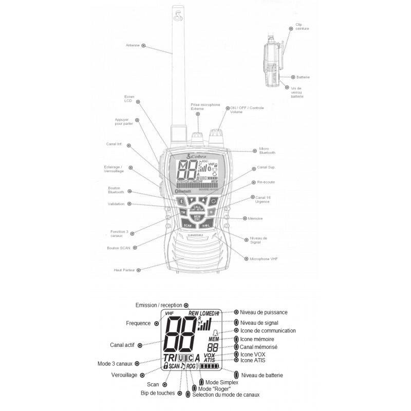 VHF portatile COBRA H500 impermeabile e galleggiante + bluetooth