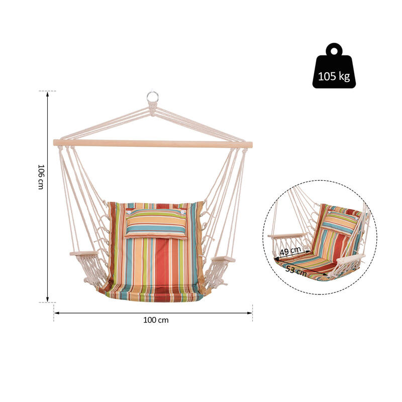 Cadeira de rede para campismo outsunny 100x106cm Multicor