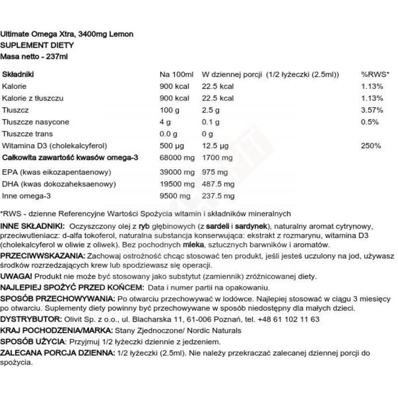 Nordic Naturals Ultimate Omega Xtra 3400mg Lemon - 237 ml.