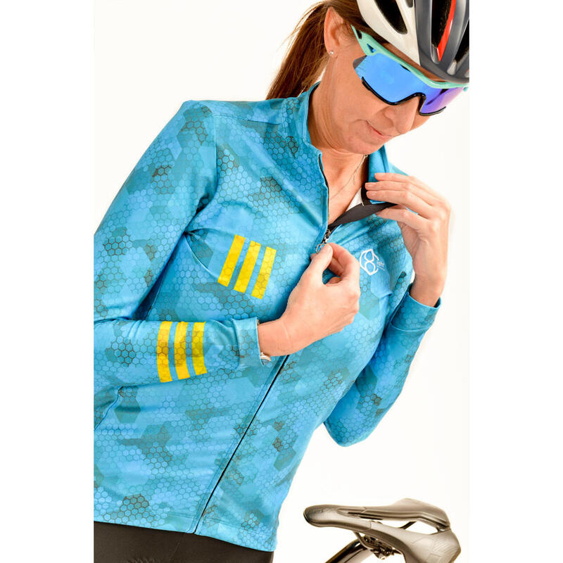 Maillot de cyclisme ouatiné manches longues pour femmes bleu 8andCounting