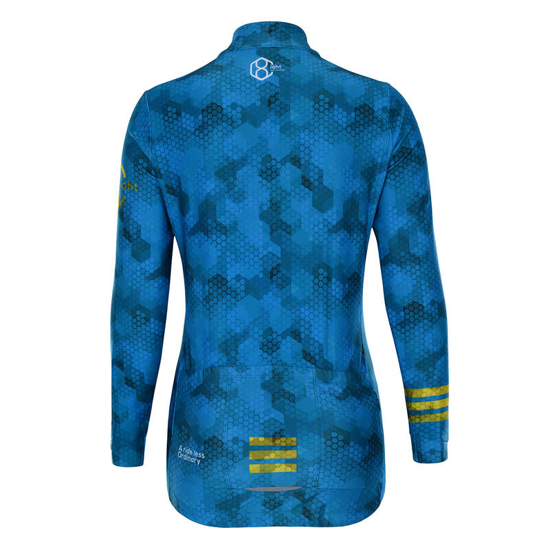 Maillot de cyclisme ouatiné manches longues pour femmes bleu 8andCounting