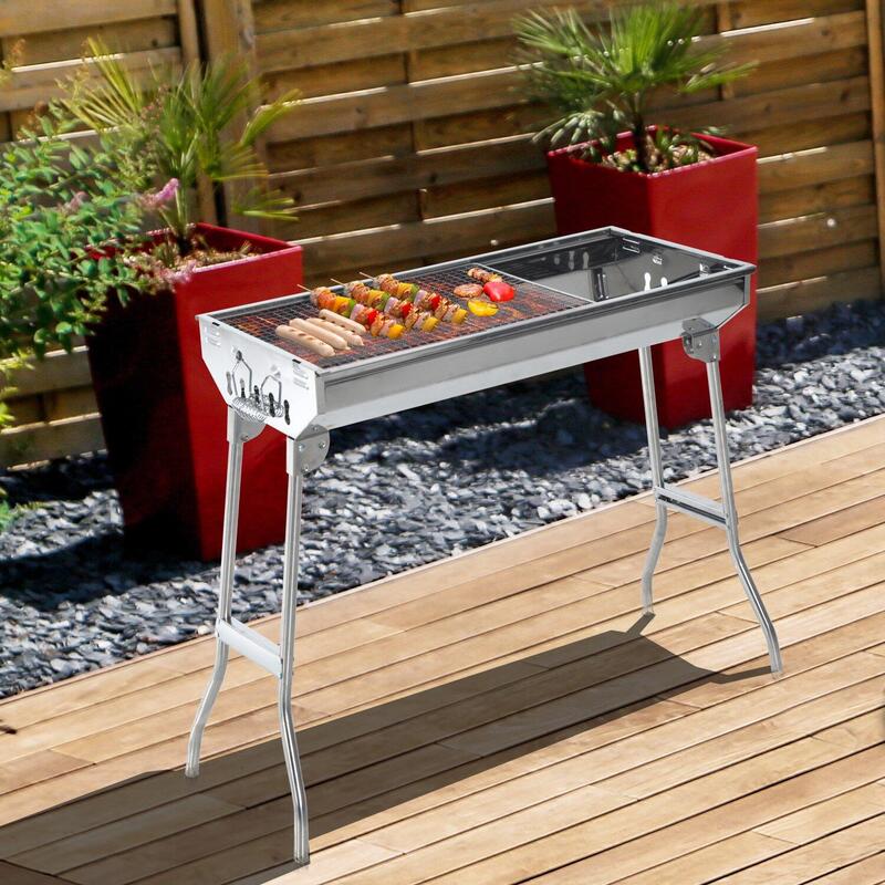 Outsunny Gratar Barbecue Portabil si Pliabil in Otel Inox, 73x33x71cm