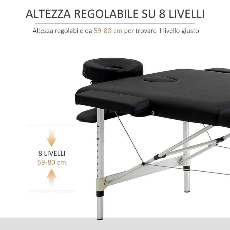 HOMCOM Lettino Massaggio Pieghevole (Max 225 kg) Custodia Trasporto Inclusa