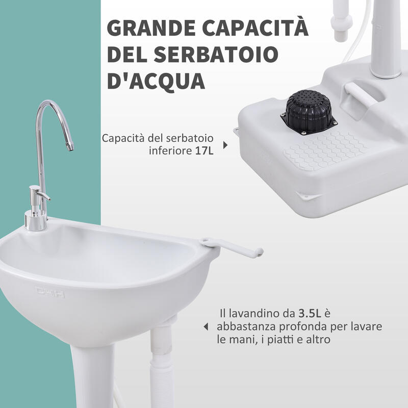 Outsunny Lavabo Portatile da Campeggio 2 Ruote 2 Serbatoi 51x33.5x103cm