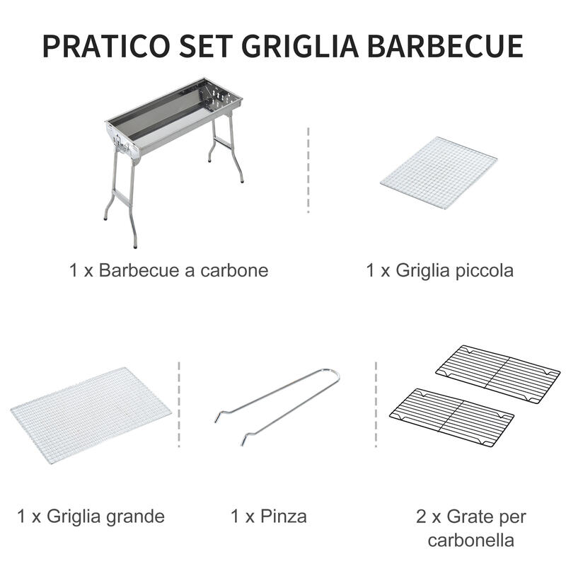 Outsunny Griglia Barbecue Portatile e Pieghevole in Acciaio Inox, 73x33x71cm