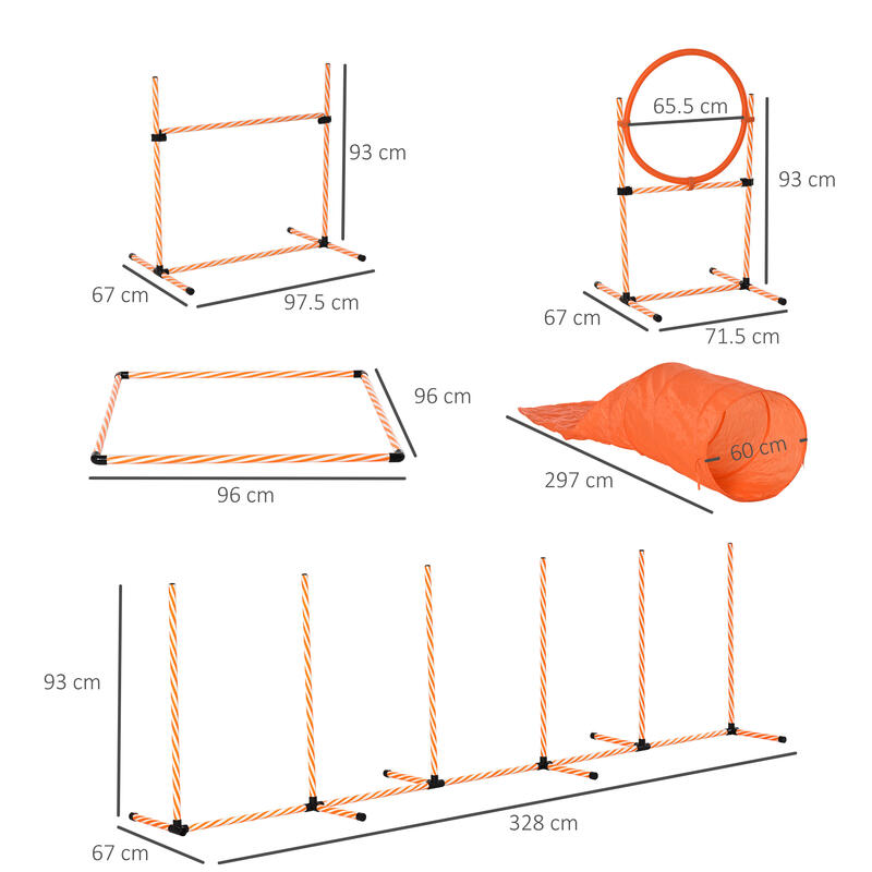 PawHut Attrezzi Agility Dog Set Completo 5PZ Percorso Agility Arancione