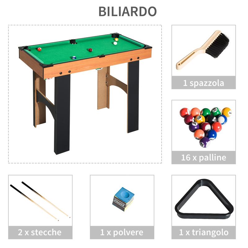 HOMCOM Tavolo Multigioco 4 in 1 con Calcio Balilla, Ping Pong, Biliardo e Hockey