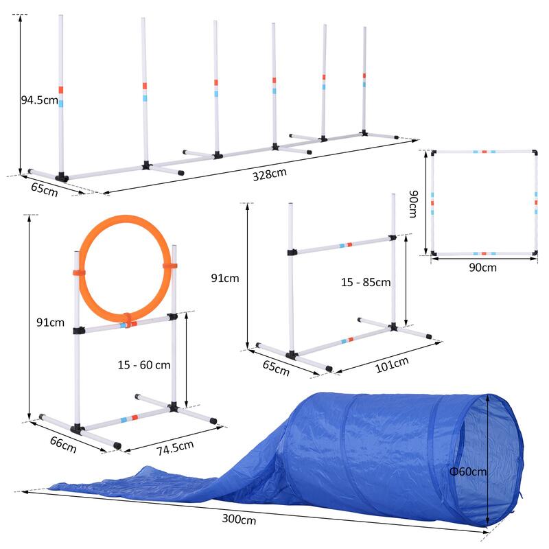 Set Attrezzature per Agility 5 elementi per Cani Bianco, Arancione, Blu