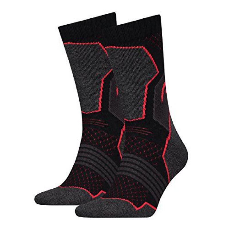 Lot de 6 paires de chaussettes de randonnée mi-mollet unisexes Noir/Rouge