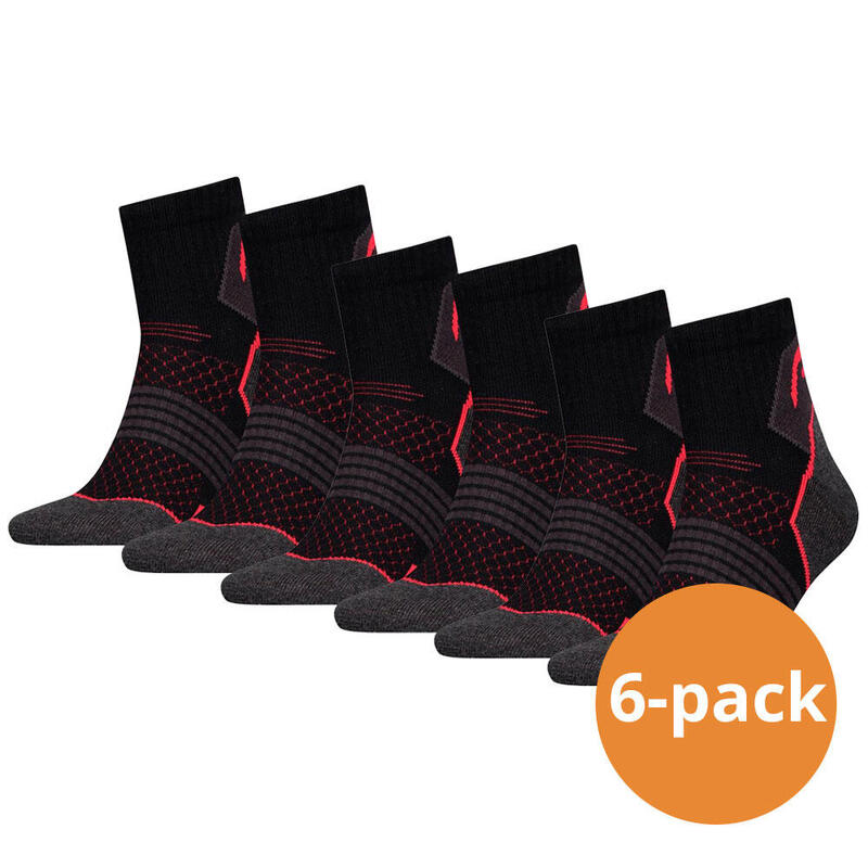 Wandelsokken Hiking Quarter 6-pack Unisex Black/red