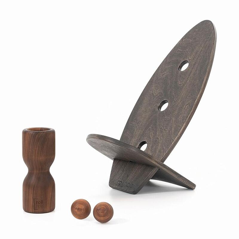 Balance Board Set klein Walnuss schwarzes Brett Handmade in Germany - ROLLHOLZ