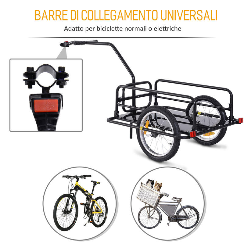 Homcom Carrello Rimorchio per Bicicletta Nero 156x72x82cm Portata 36kg