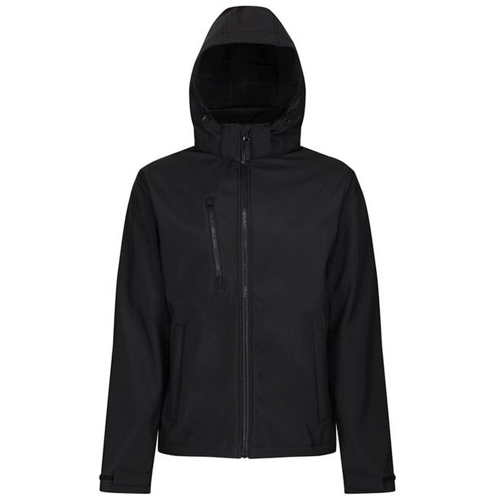 REGATTA Mens Venturer Hooded Soft Shell Jacket (Black/Black)