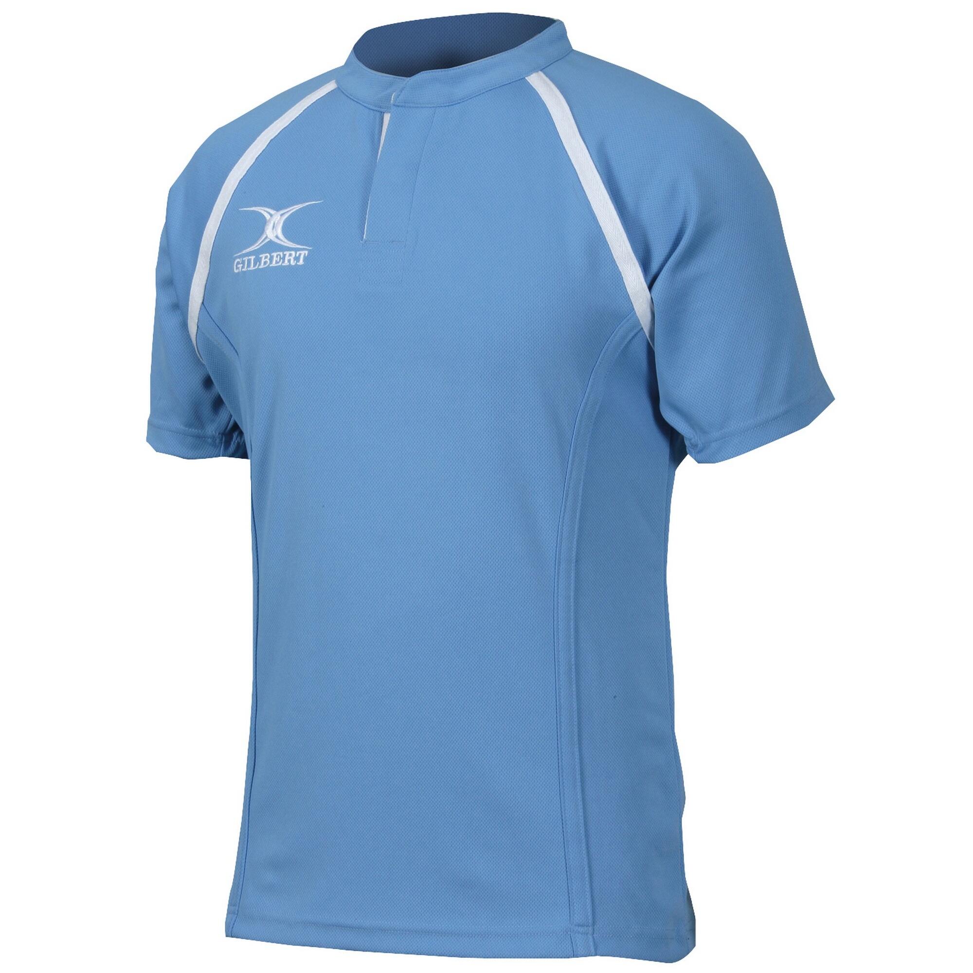 GILBERT Rugby Childrens/Kids Xact Match Short Sleeved Rugby Shirt (Sky)