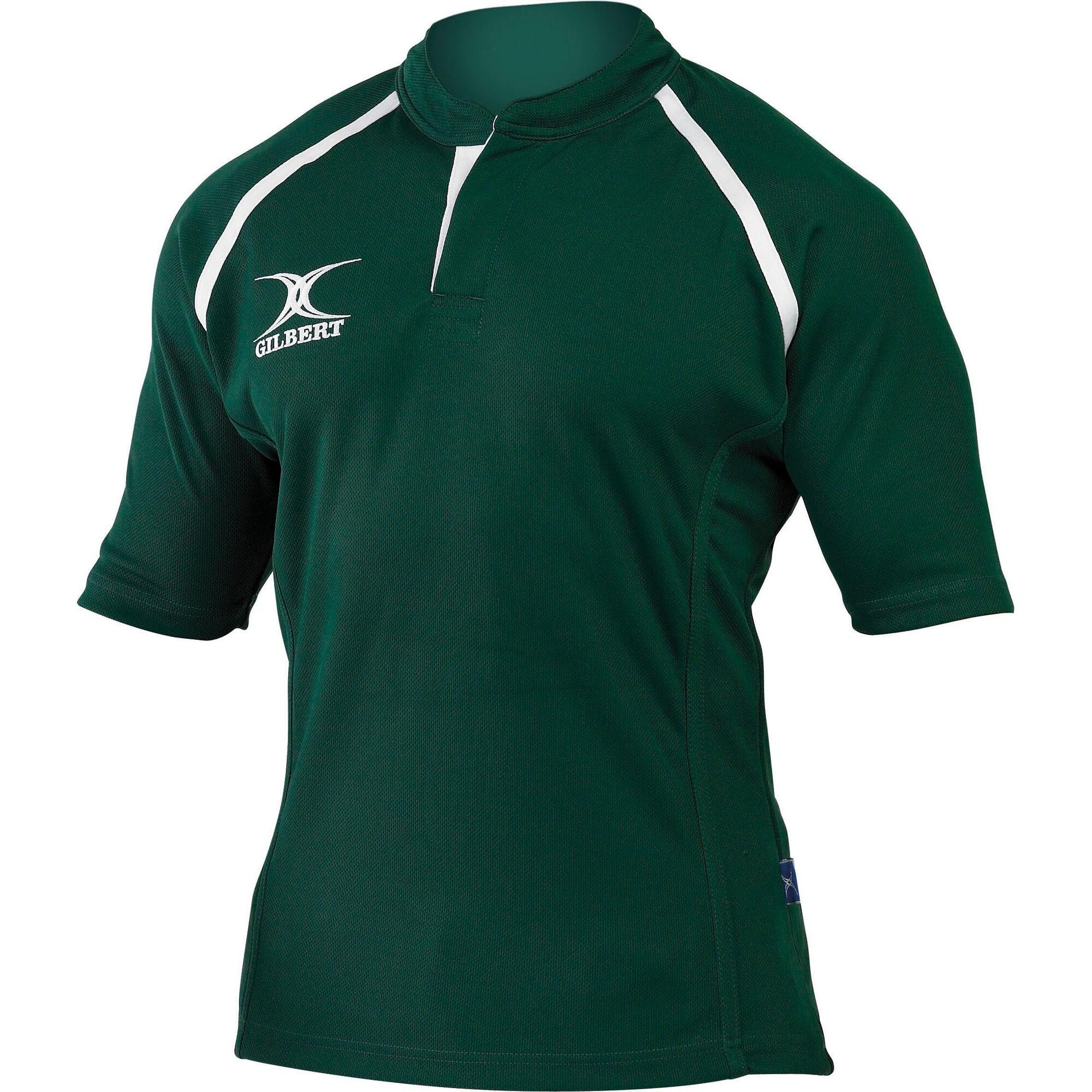 GILBERT Rugby Mens Xact Game Day Short Sleeved Rugby Shirt (Green)